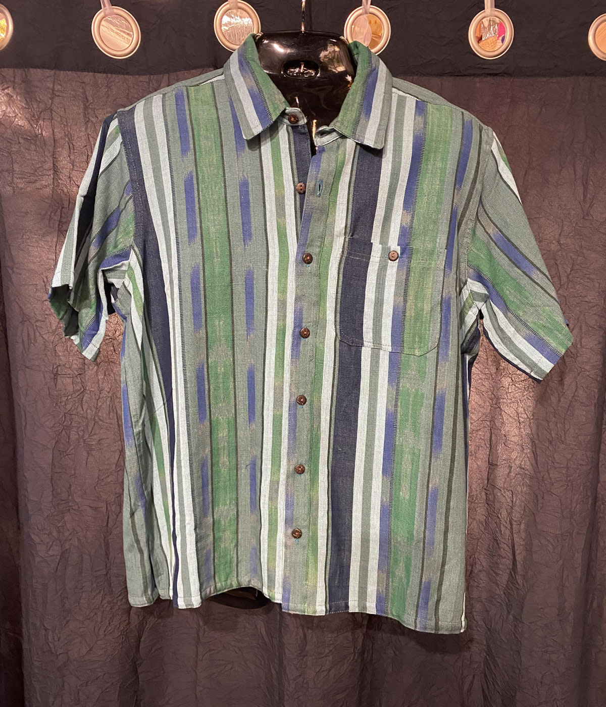 Uniquitude Batik Cotton Shirt Short Sleeve Green/Blue Stripes - From ...