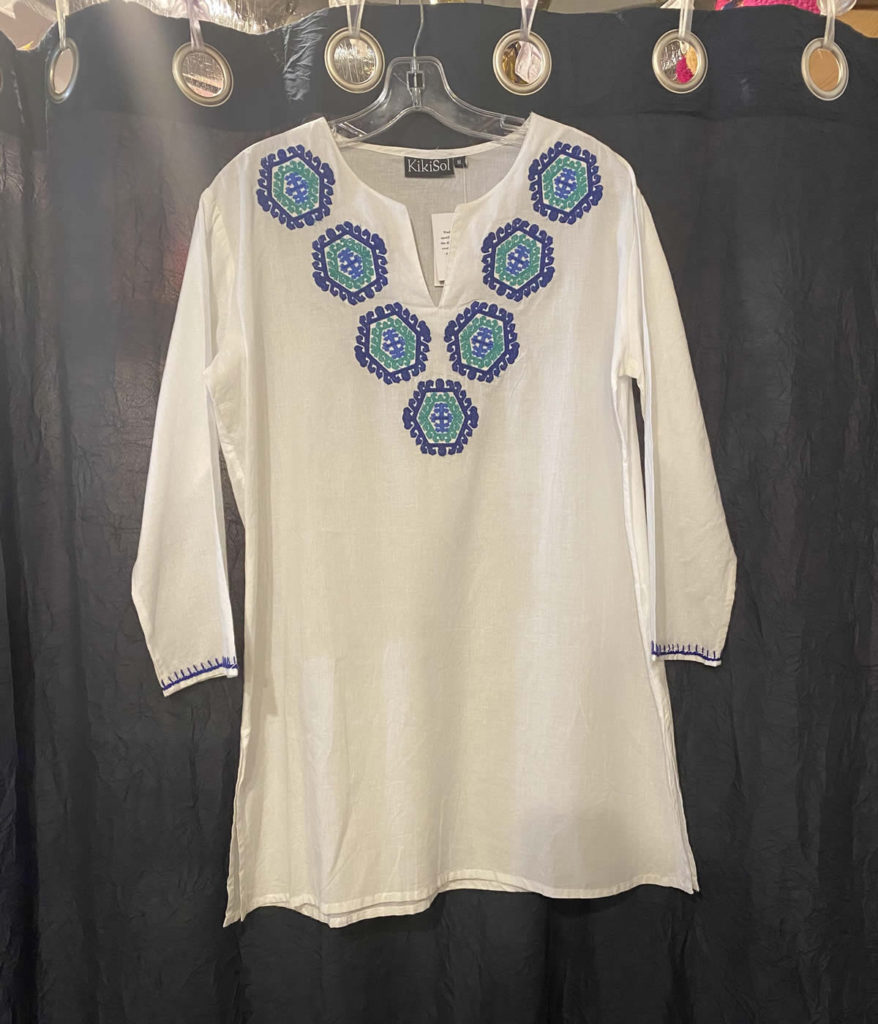 Kikisol Tunic Royal Blue And Teal Embroidered Hexagon - From the Gecko ...