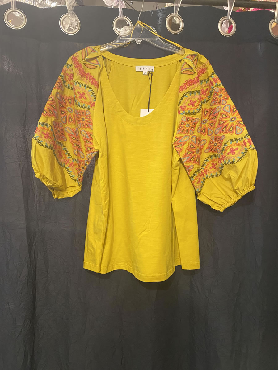 Embroidered Puff Sleeve Top Yellow