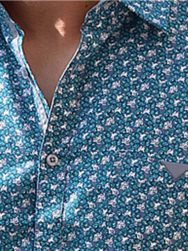 Alternative view of Bohio Men's Short Sleeve Shamrock Print Shirt Blue/Gray