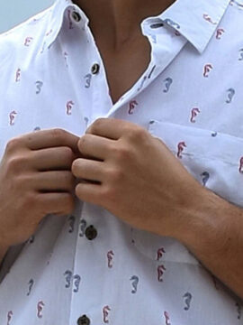 Alternative view of Bohio Men's Short Sleeve Seahorse Print Shirt White/Red