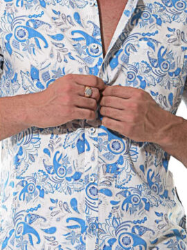 Alternative view of Bohio Men's Short Sleeve Linen Paisley Print Shirt White/Blue