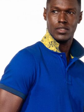 Alternative view of Sax Polo with Double Sided Navy and Yellow Paisley Print Collar