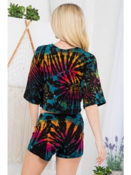 Alternative view of Tie-Dye Shorts With Side Pockets - Gray and Blue