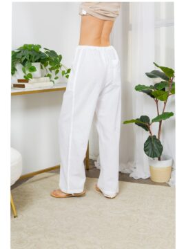 Alternative view of Unisex White Cotton Drawsting Pants